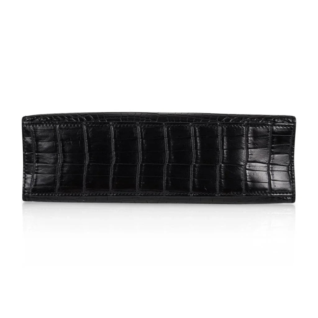 Kelly Pochette Bag Matte Black Crocodile Clutch Palladium