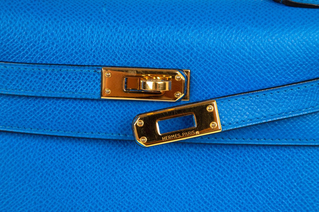 Vintage Kelly 20 Sellier Mini Blue de France Courchevel Gold Hardware