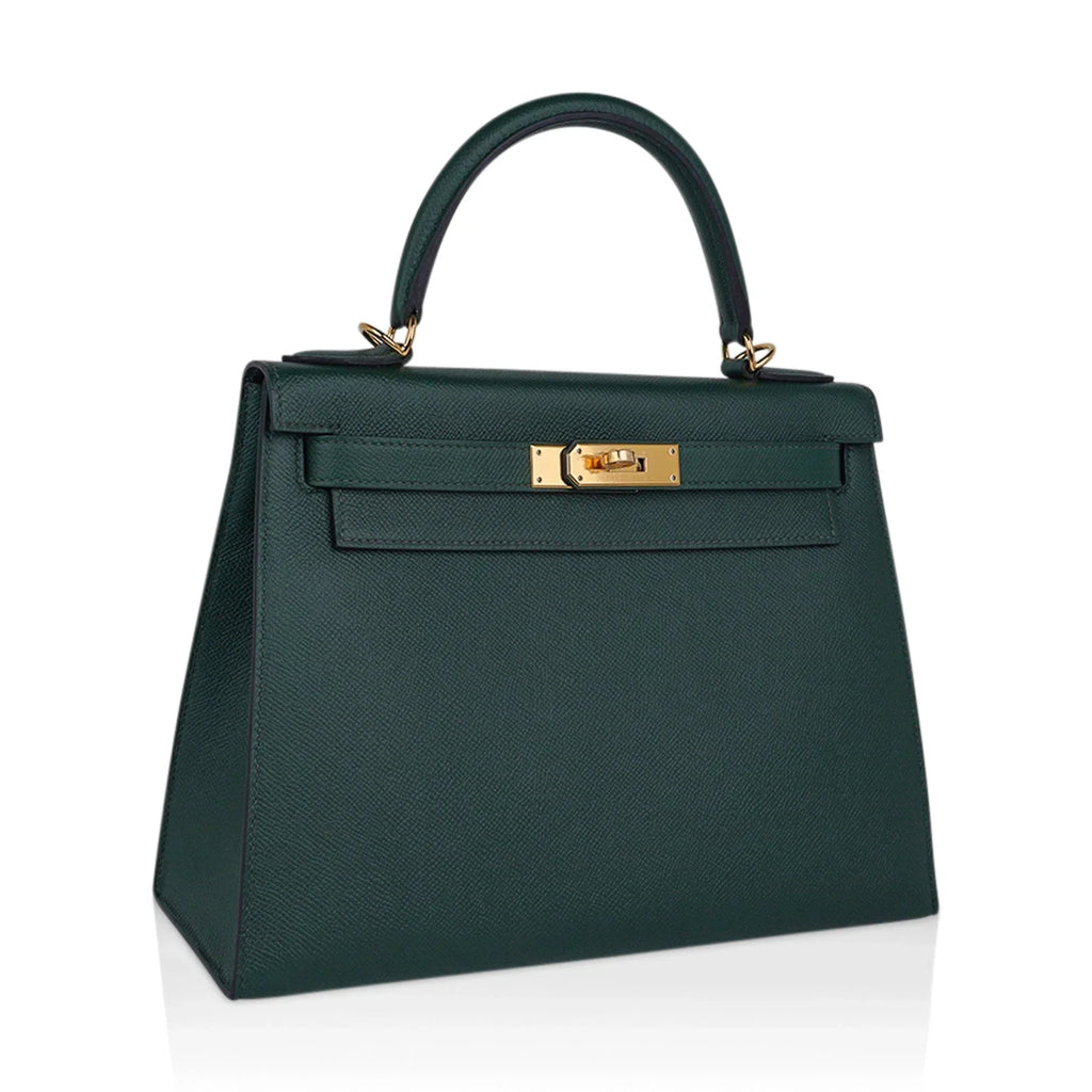 Kelly Sellier 28 Bag Vert Anglais Epsom Leather with Gold Hardware