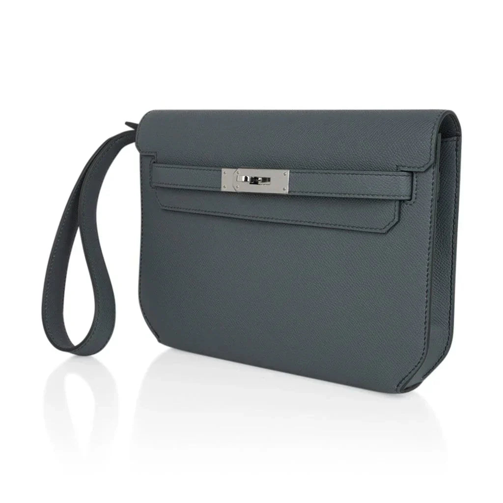 Kelly Depeches 25 Pouch Vert Amande Epsom Palladium Hardware New