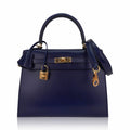Kelly Sellier 25 Bag Blue Sapphire Box Leather with Gold Hardware