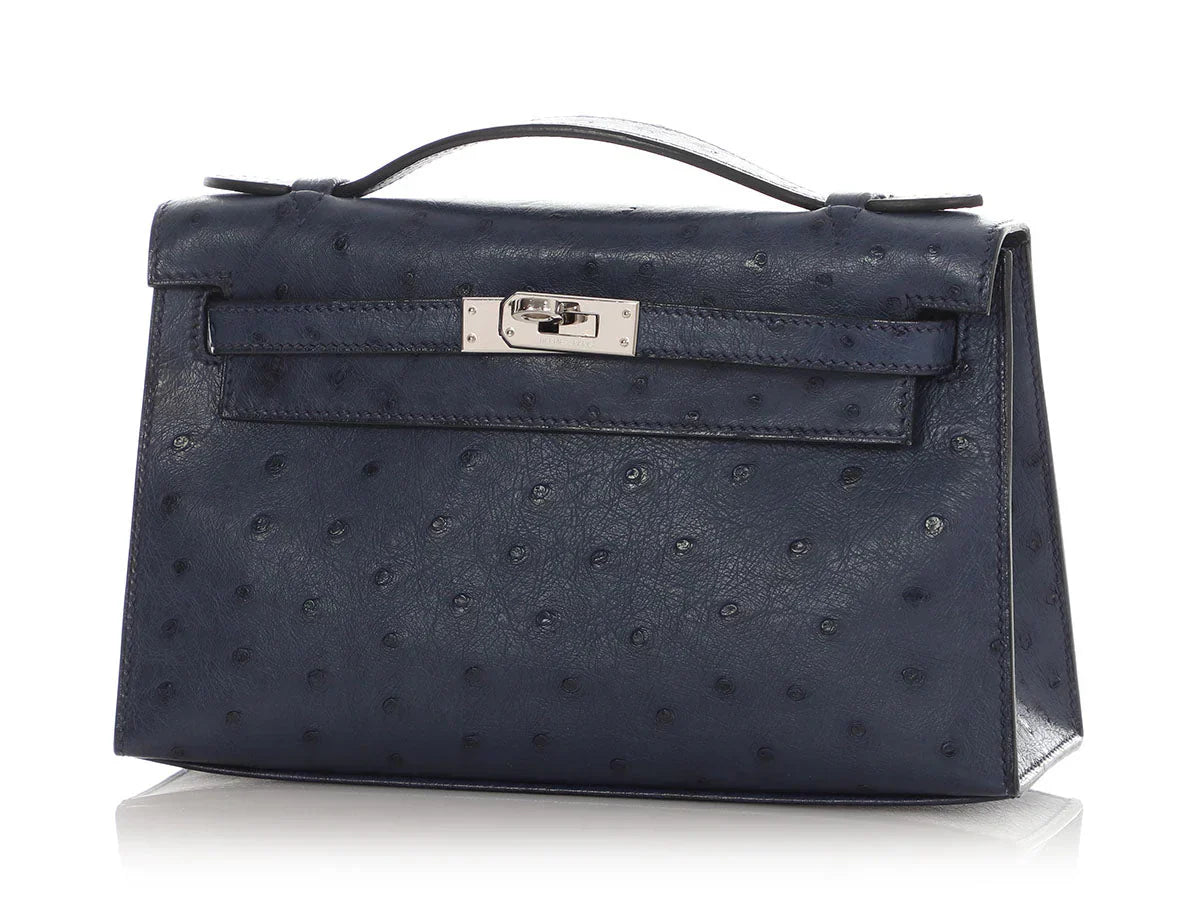 Kelly Pochette Clutch Bag crafted from top-layer cowhide with ostrich pattern