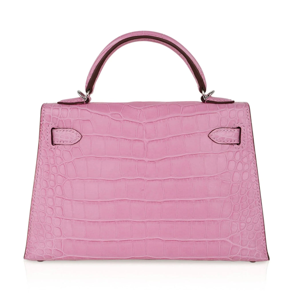 Kelly 20 Mini Sellier Bag 5P Pink Matte Alligator Palladium Limited Edition