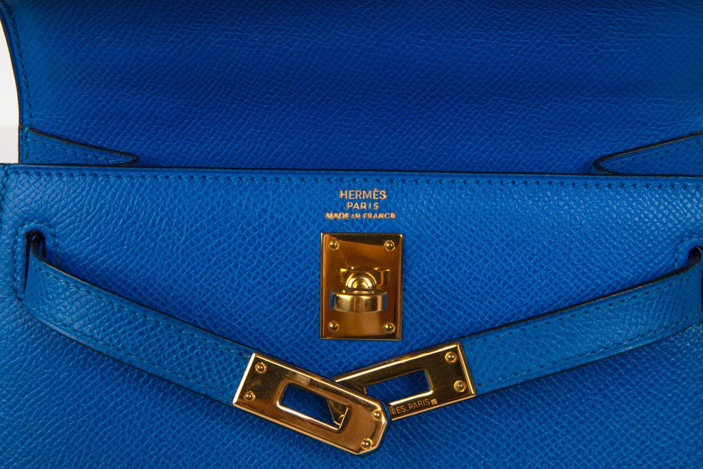 Vintage Kelly 20 Sellier Mini Blue de France Courchevel Gold Hardware