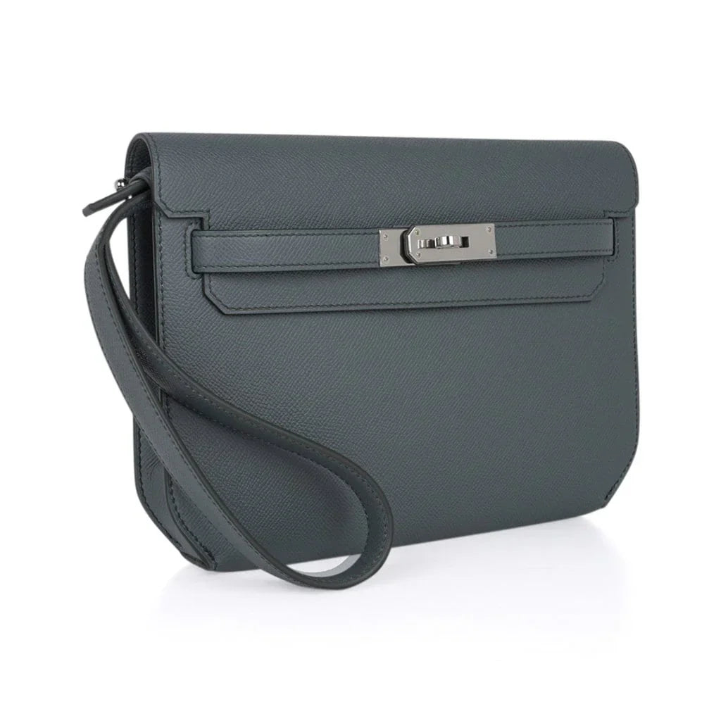 Kelly Depeches 25 Pouch Vert Amande Epsom Palladium Hardware New